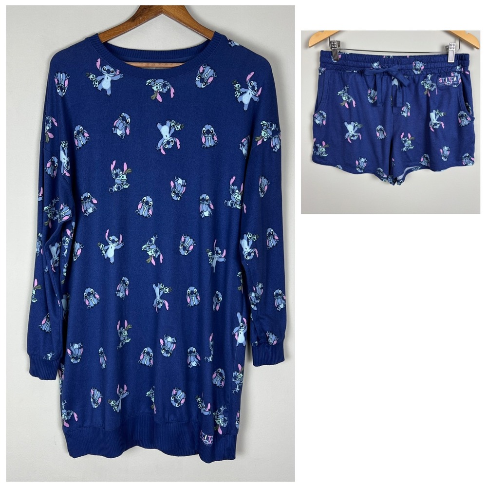 Disney Lilo & Stitch Pajama Set Womens Medium Sleep Shirt Dress Shorts Sleepwear